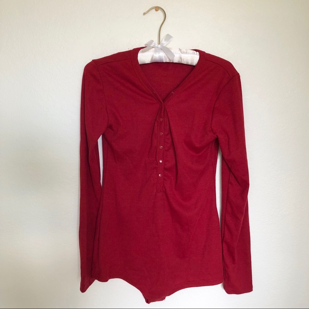 Red loungewear romper